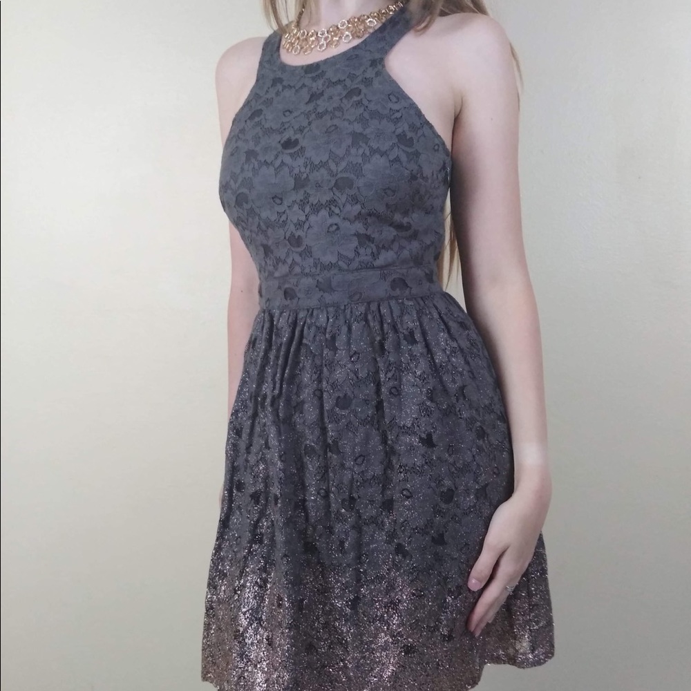 AE Lace Halter Dress with Champagne Foil Sparkle